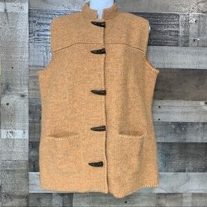 Ruby Rd. Camel 100% Wool Vest Toggle Button Size L